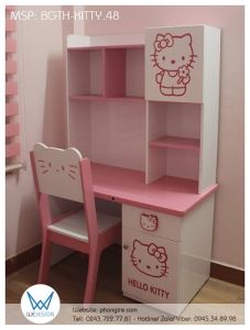 Bàn ghế tiểu học Hello Kitty có giá sách BGTH-KITTY.48
