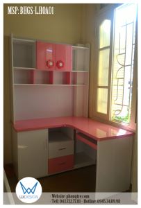 Bàn học bông hoa kiểu bàn học liền tủ sách
