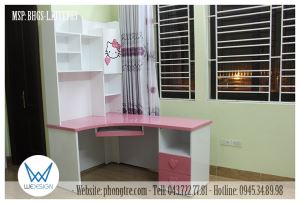 Bàn học chữ L Hello Kitty đeo nơ công chúa xinh