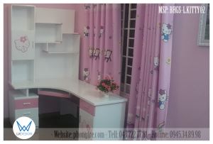Bàn học chữ L liền giá sách Hello Kitty dễ thương