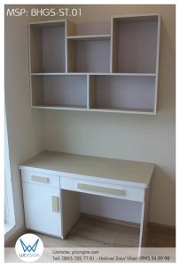 Bàn học có giá sách vân gỗ sồi trắng BHGS-ST.01