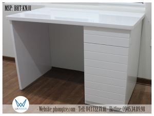 Bàn học màu trắng BHT-KN.01 có tủ đồ 1 cánh - ngăn kéo