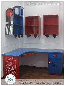Bàn học góc có giá sách đoàn tàu hỏa chủ đề Spider Man