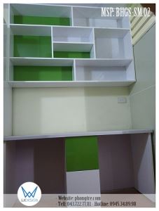 Bàn học đôi có giá sách treo tường BHGS-SM.02