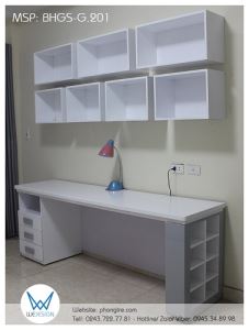 Bàn học đôi BHGS-G.201 có kệ sách kiểu hộc chữ nhật