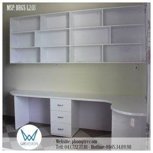 Bàn học đôi BHGS-L2.03 đặt góc tường 1m2x2m7 màu trắng