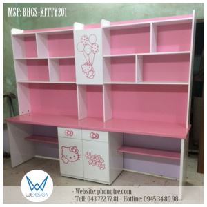 Bàn học đôi Hello Kitty liền giá sách BHGS-KITTY201