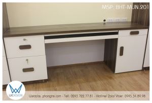 Bàn học đôi phối melamine vân gỗ mun và màu trắng