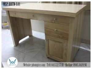 Bàn học gỗ sồi tự nhiên 3 ngăn kéo - 1 tủ đồ có cánh