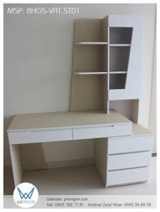 Bàn học có giá sách cách điệu với đường vát vân gỗ sồi