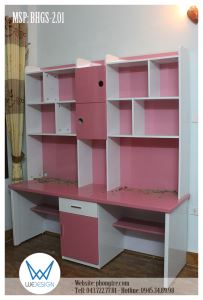 Bàn học sinh đôi 2 bé gái liền giá sách 