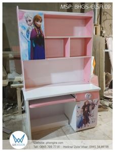 Bàn học liền giá sách Elsa màu hồng