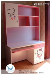 Bàn học Mèo Hello Kitty kiểu bàn liền giá sách