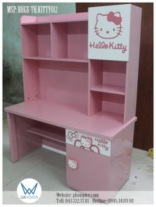 Bàn học tiểu học Kitty và nơ xinh liền giá sách 012