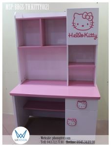 Bàn học tiểu học liền giá sách Hello Kitty đeo nơ
