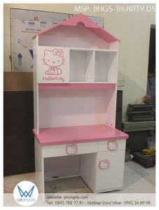 Bàn học tiểu học liền giá sách ngôi nhà Hello Kitty