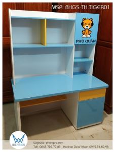 Bàn học tiểu học liền giá sách trang trí hổ ngộ nghĩnh