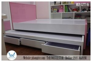 Giường 2 tầng thấp có 3 ngăn kéo và tủ để chăn