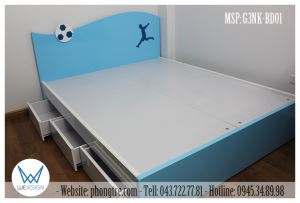 Giường ngăn kéo màu xanh da trời chủ đề bóng đá