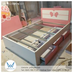 Giường 3 ngăn kéo trang trí nơ cánh bướm chấm bi