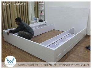 Giường soi kẻ ngang 2mx2m2 có 6 ngăn kéo màu trắng
