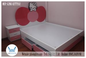 Giường Mèo Kitty ôm nơ có 2 ngăn kéo