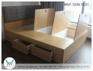 Giường đa năng có 2 ngăn kéo và 3 tủ kho vân gỗ tần bì