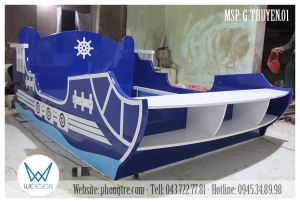 Giường ngủ kiểu thuyền gỗ màu xanh dương
