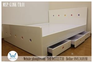 Giường 3 ngăn kéo màu trắng trang trí hình tròn sắc màu