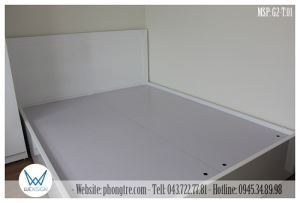Giường ngủ màu trắng có hộc để đồ dưới gầm giường