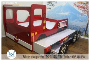 Giường ô tô cứu hỏa 1m6 kiểu 2 tầng thấp có 3 ngăn kéo
