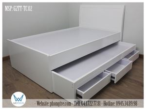 Giường tầng thấp G2TT-TC.02 đầu cao tựa cong màu trắng