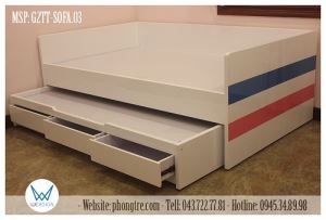Giường tầng thấp kiểu sofa trang trí kẻ ngang sắc màu