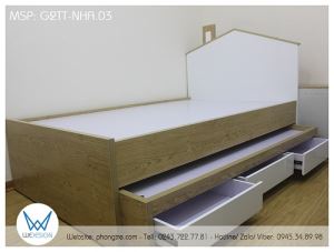 Giường tầng thấp ngôi nhà trắng có ống khói mái gỗ sồi