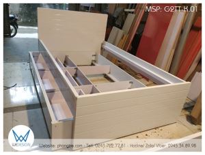 Giường 2 tầng thấp trang trí đường soi ngang màu trắng