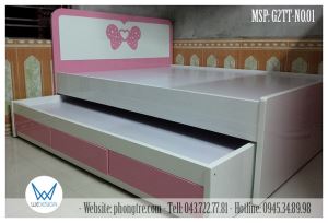 Giường 2 tầng thấp trang trí nơ bướm chấm bi