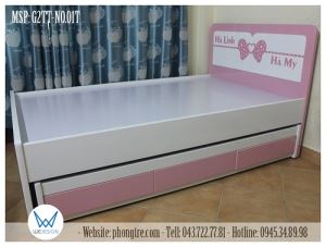 Giường tầng thấp 1m2 trang trí nơ xinh và tên 2 bé gái