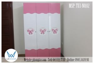 Tủ áo bé gái trang trí nơ thắt dây dễ thương
