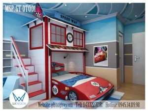 Giường tầng tạo hình ô tô Ferrari đỗ ở ga ra