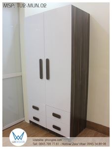 Tủ 2 cánh - 4 ngăn kéo phối vân gỗ mun và màu trắng