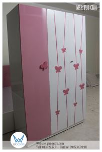 Tủ áo bé gái trang trí cánh bướm hồng
