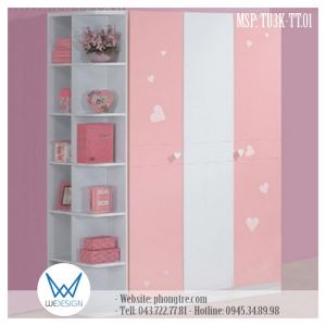 Mẫu tủ áo liền kệ góc trang trí trái tim TU3K-TT.01