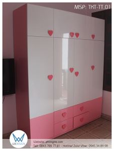 Tủ 4 cánh - 4 ngăn kéo ngoài có tủ kho tay nắm trái tim