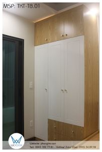 Tủ kịch trần phối màu trắng và vân gỗ tần bì TKT-TB.01