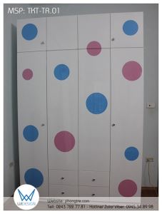 Tủ  4 cánh cao kịch trần trang trí hình tròn sắc màu
