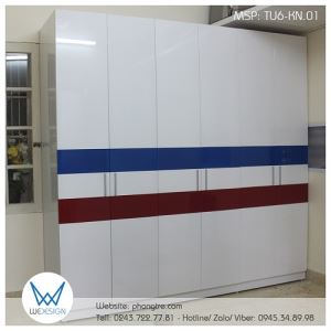 Tủ quần áo 6 cánh trang trí kẻ ngang sắc màu