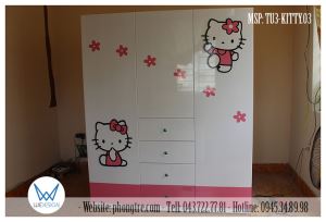 Tủ quần áo trang trí Hello Kitty và hoa xinh