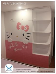 Tủ Hello Kitty 3 cánh liền kệ trang trí cao kịch trần