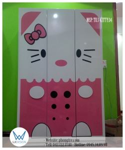 Tủ áo Hello Kitty mặc quần yếm đeo nơ dễ thương
