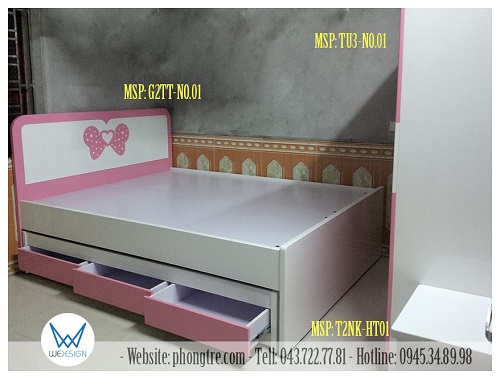 View 1 - Bộ giường tủ trang trí nơ cánh bướm của 2 bé nhà chị Oishi